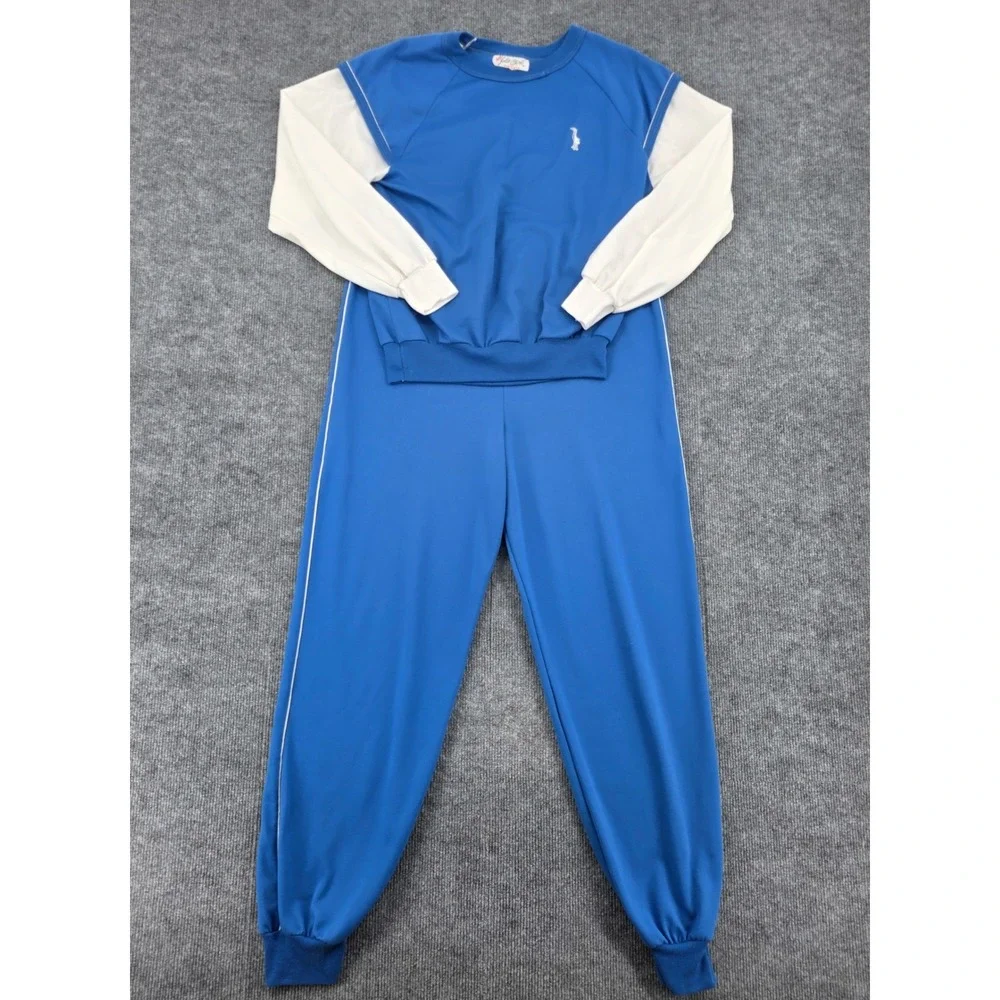 Vintage Julie Girl Blue Tracksuit Set 2 Piece Graphic Top Joggers Made in USA M